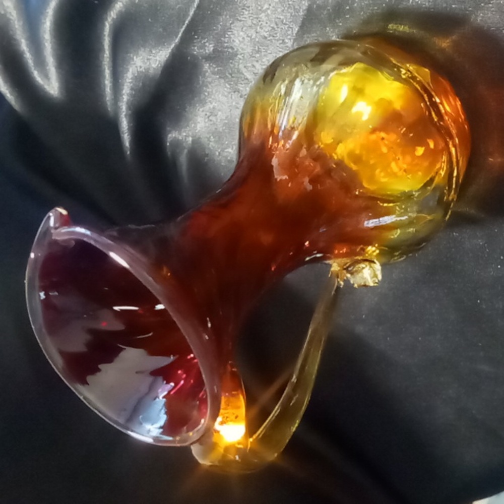 Vintage red vase amberinia glass red carnival glass vase .
